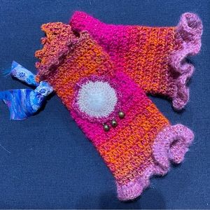 Fingerless gloves wool w embellishments. Stapleton Fibre Arts!! My design.